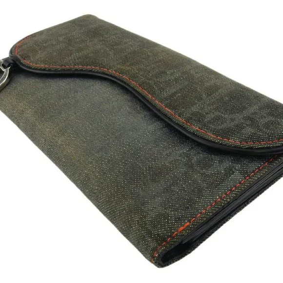 Dior wallet Trotter gray gray-based canvas �~ leather Auth T19109